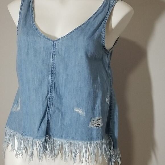 American Eagle Chambray Fringe Tank Top - Picture 2 of 6